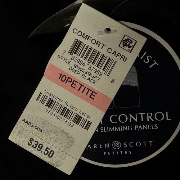 Karen Scott Petite SZ 10P Capris Pants Stretch Slimming Mid-Rise Zip-Fly Black - Picture 9 of 11